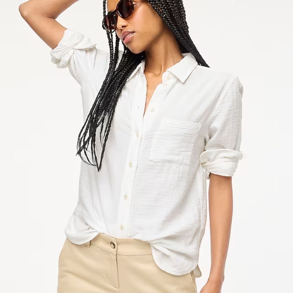 J crew white gauze button up shirt